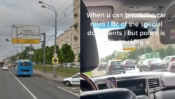 Фрагмент панорамы сервиса Google Street View (слева) и кадр из тиктока Лидии Слуцкой